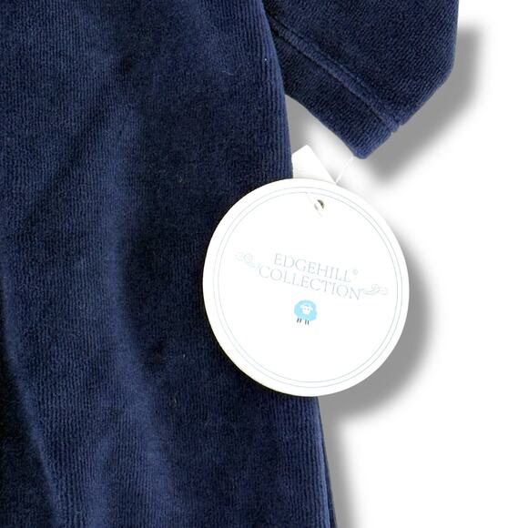 Edgehill Collection Baby Boy Navy Velour Footed Romper Size 9M Peter Pan Collar - Picture 6 of 6